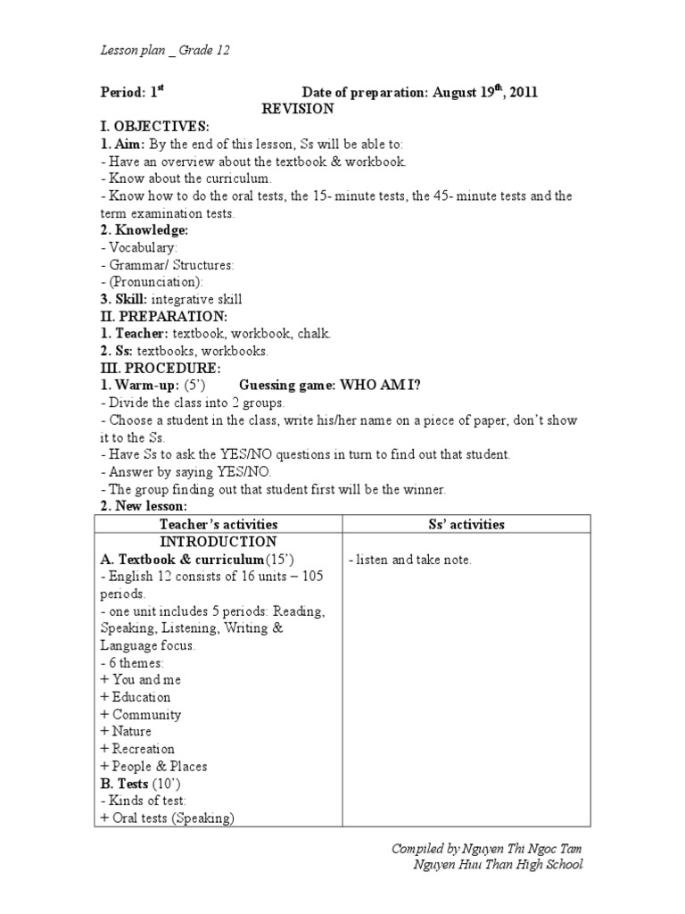 Lesson Plan 12 New | PDF | Lesson Plan | Grammatical Tense