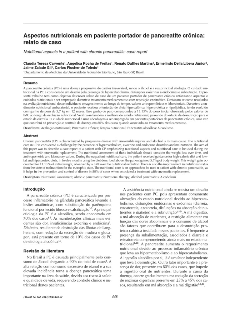 Aspectos Nutricionais Em Paciente Portador De Pancreatite Cronica