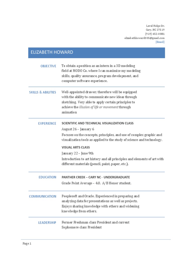 3D Modeling Internship Resume | PDF