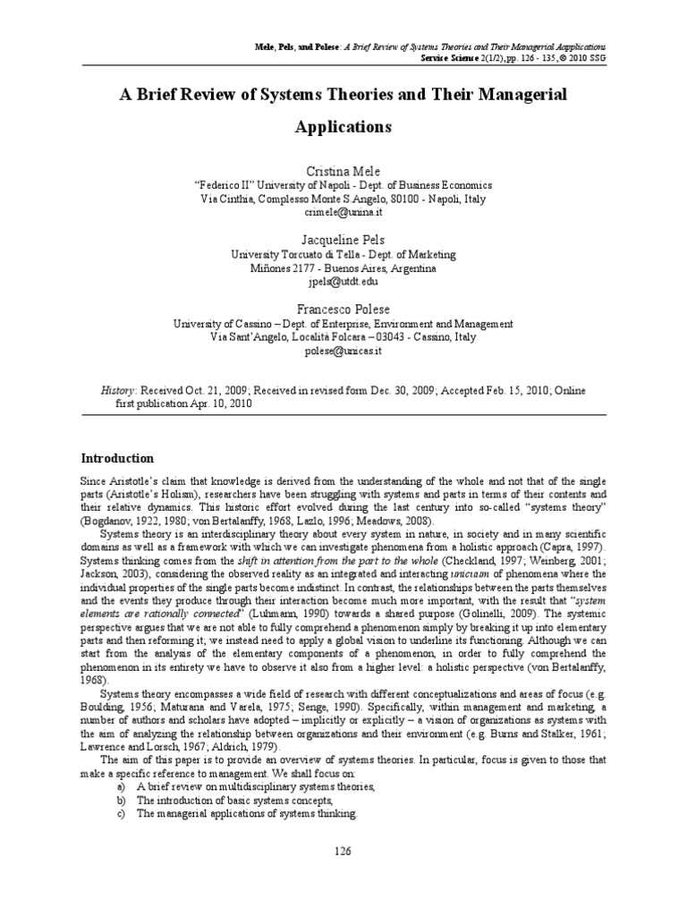 A Brief Review of Systems Theories PDF | PDF | Systems Theory | System