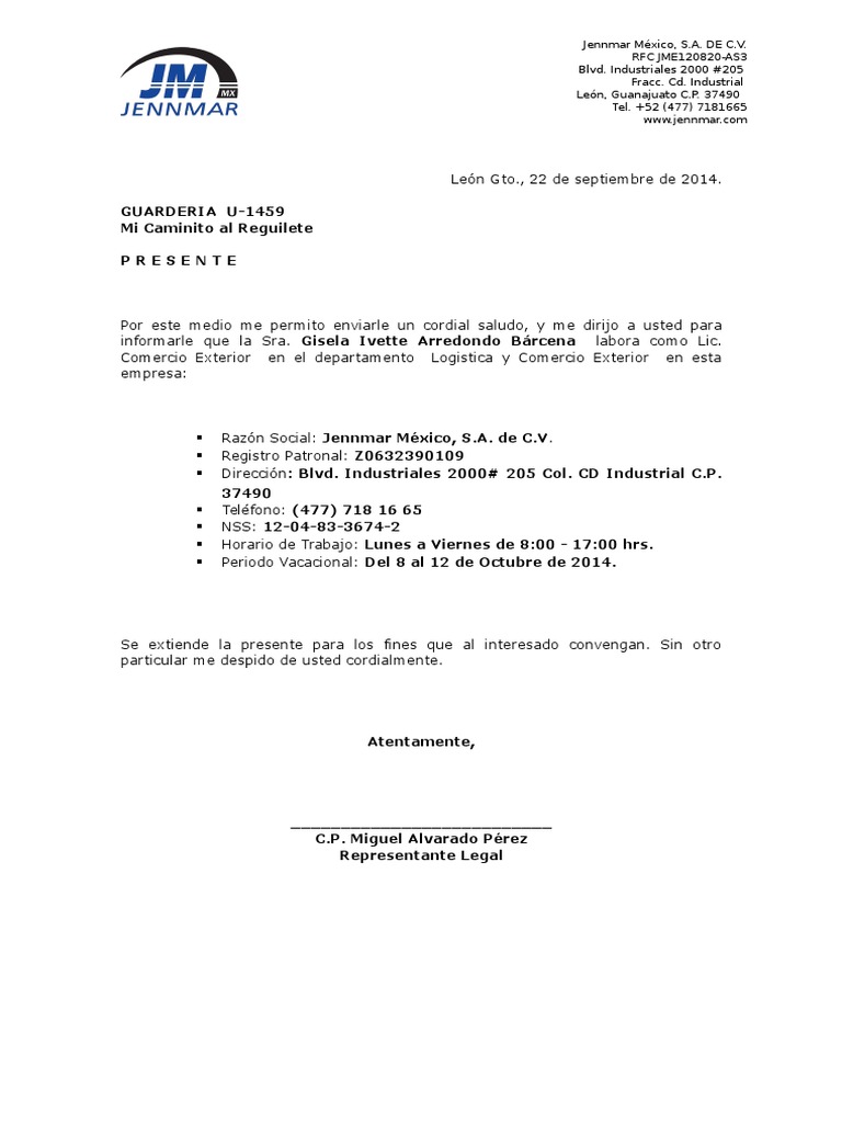 Carta Guarderia U1459