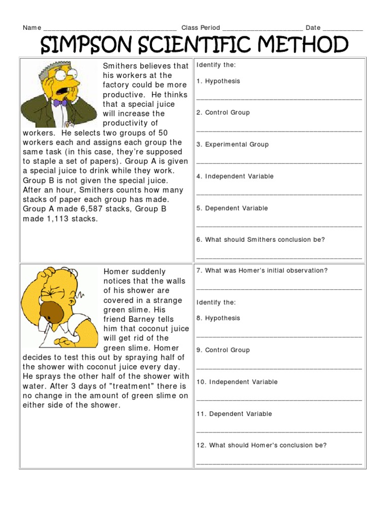 Worksheets Scientific Method Worksheet simpsons scientific method control the simpsons