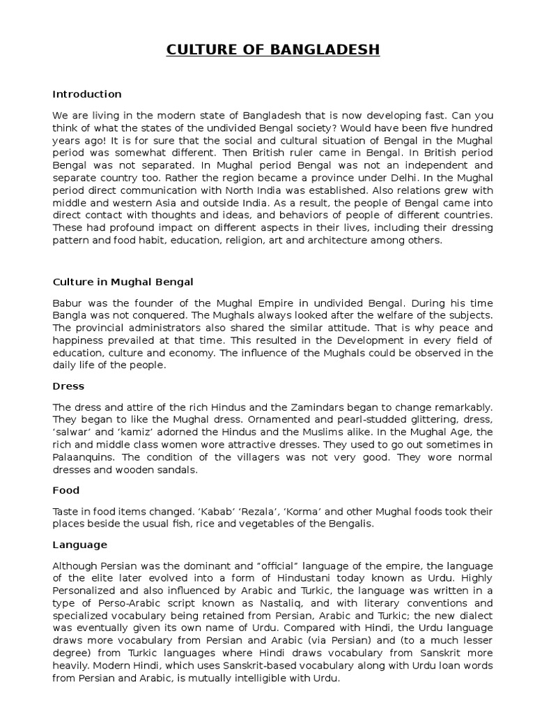 Culture of Bangladesh | PDF | Bangladesh | Mughal Empire