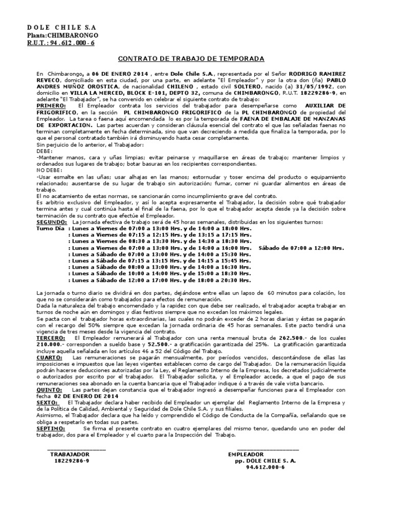 Contrato de Trabajo de Temporada Salario Business