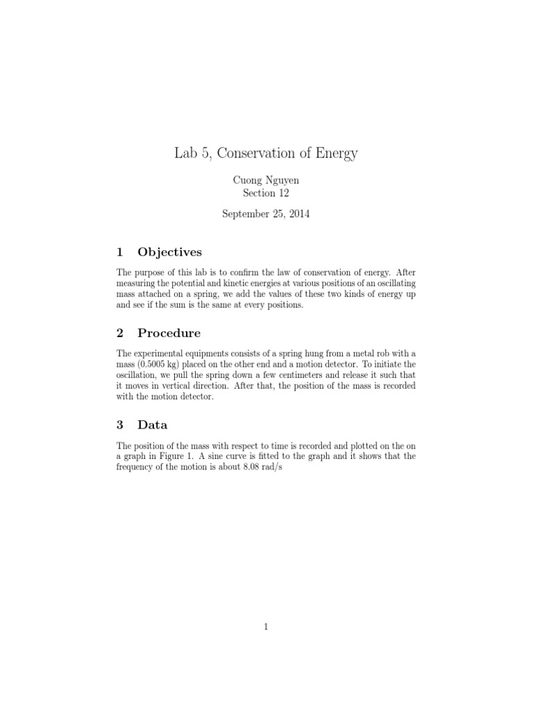 Conservation of Energy Lab Report PDF Energy Mass