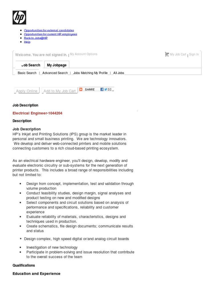 Job Description Electrical Engineer (1044204) Electronic Circuits