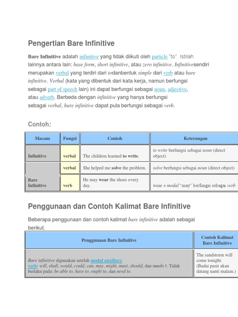 Pengertian Bare Infinitive | PDF | Seni & Disiplin Bahasa ...