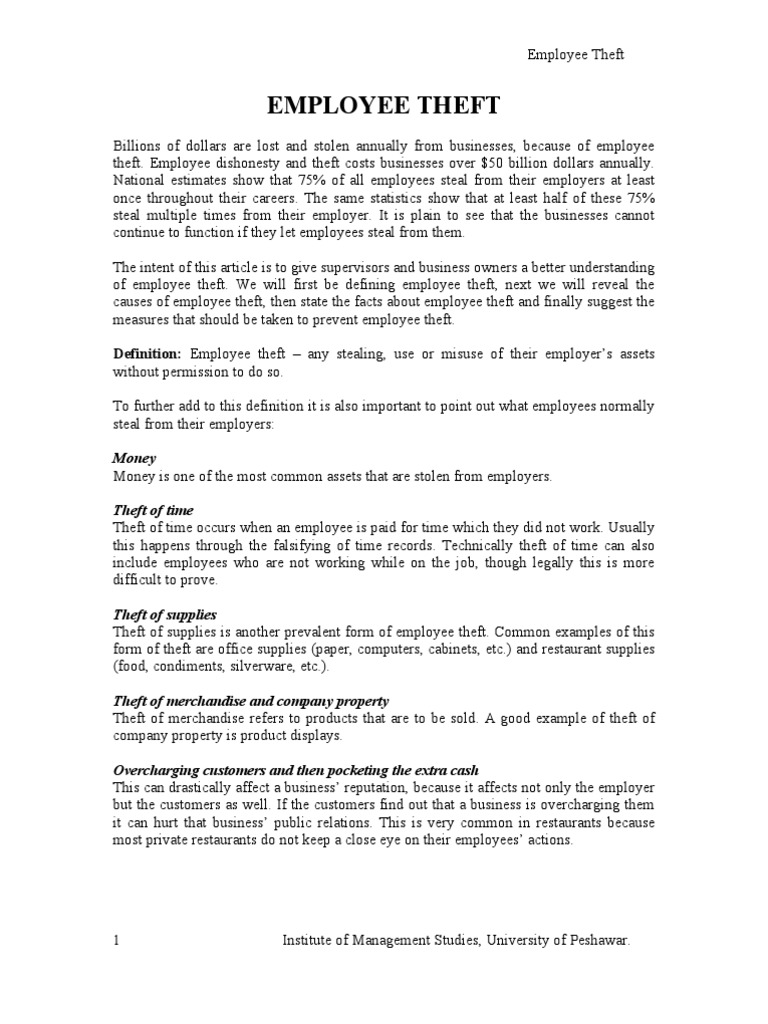 Employee Theft Internal Control Theft