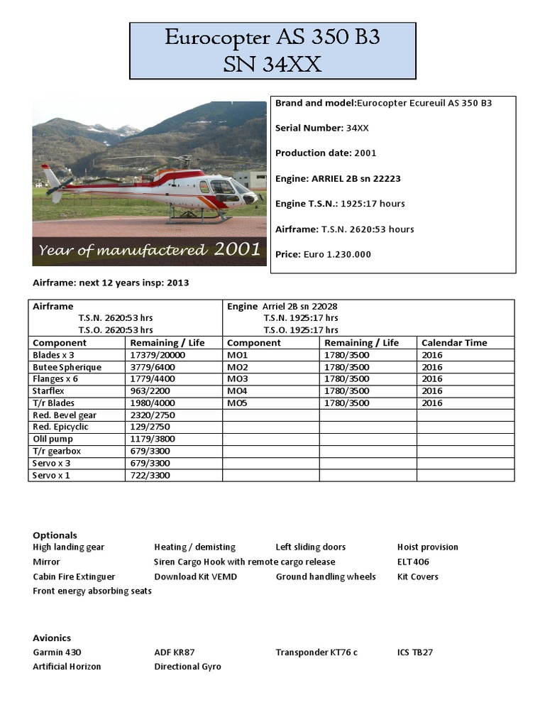Eurocopter AS 350 B3 Specifications | PDF | Home & Garden