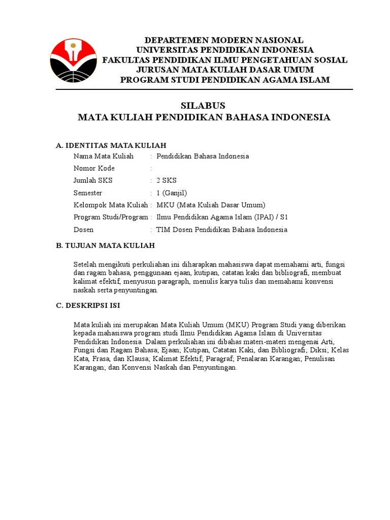 Silabus Pendidikan Bahasa Indonesia