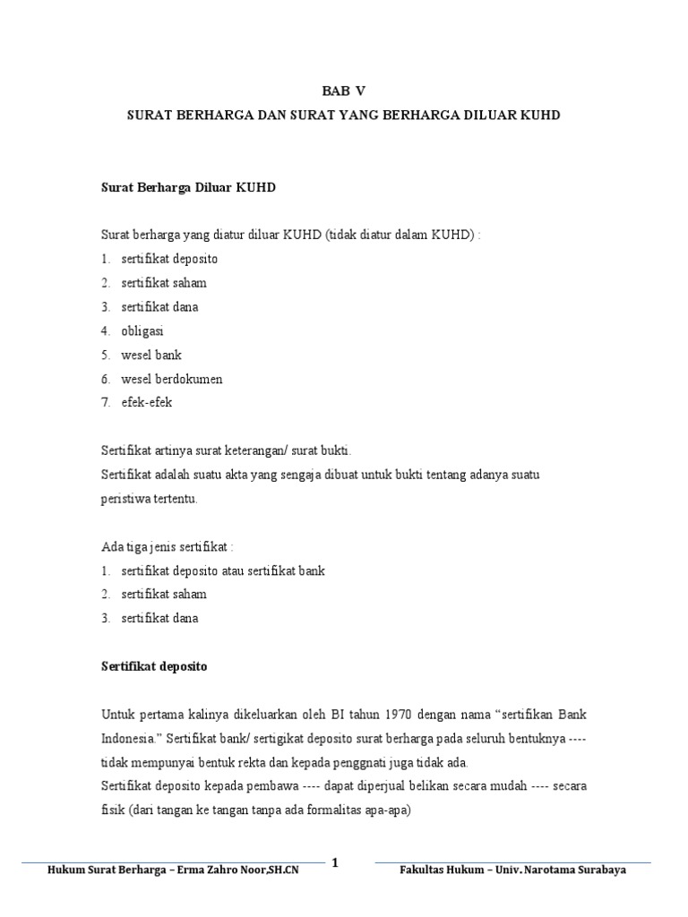 Surat Berharga Dan Surat Yang Berharga Diluar Kuhd