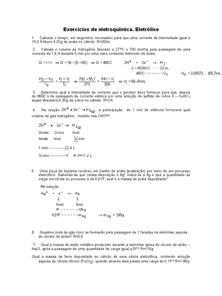 Exercícios de Eletroquímica-01 | PDF | Eletroquímica | Ciências Físicas