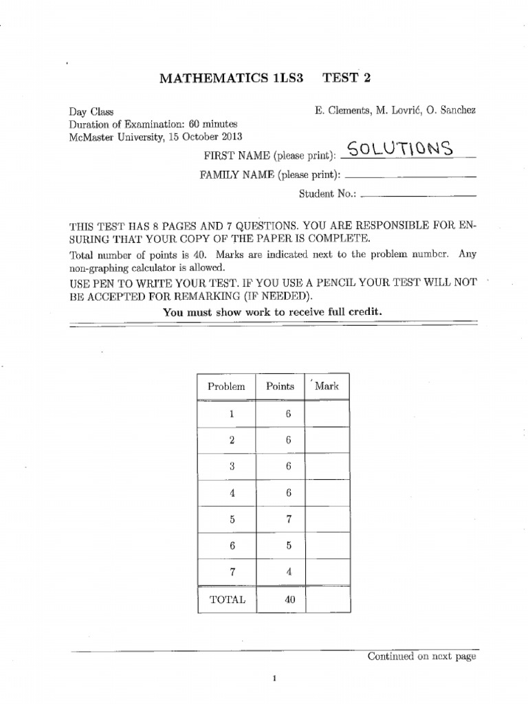 Math 1ls3 Test | PDF