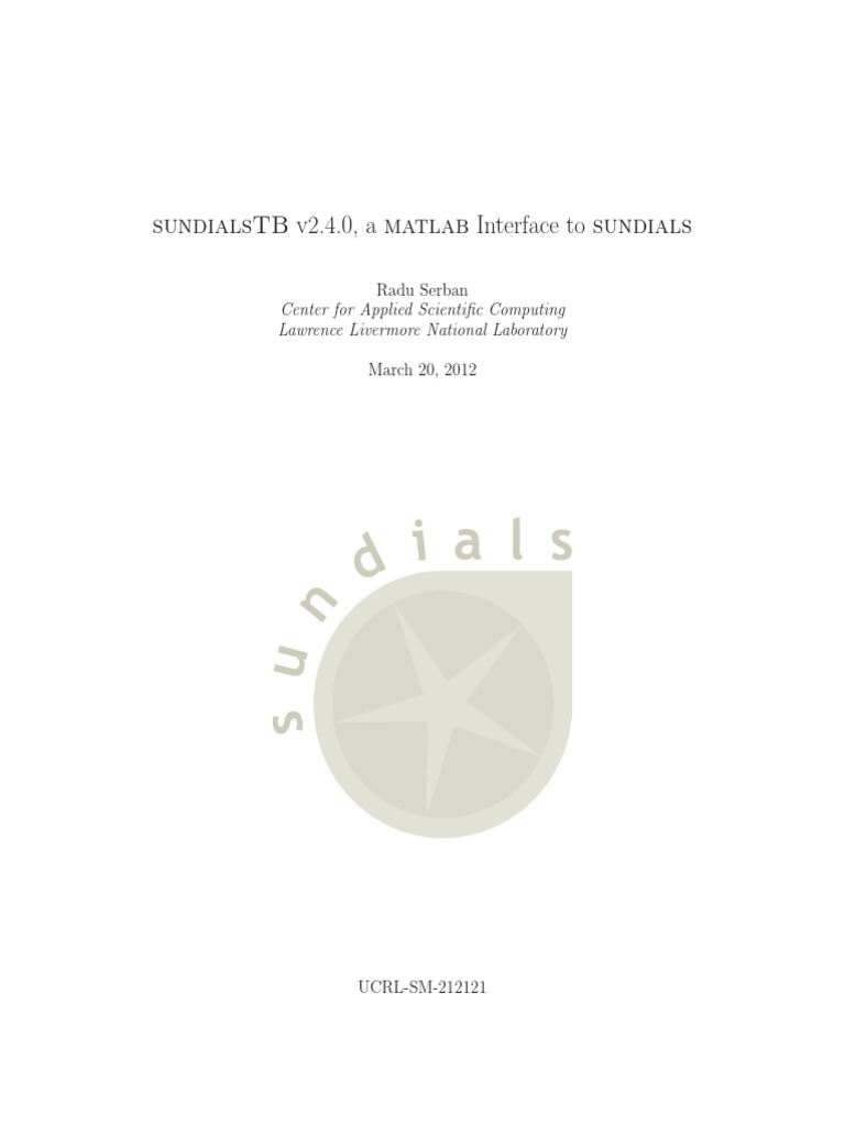 Sundials TB PDF Parameter Programming) Matlab