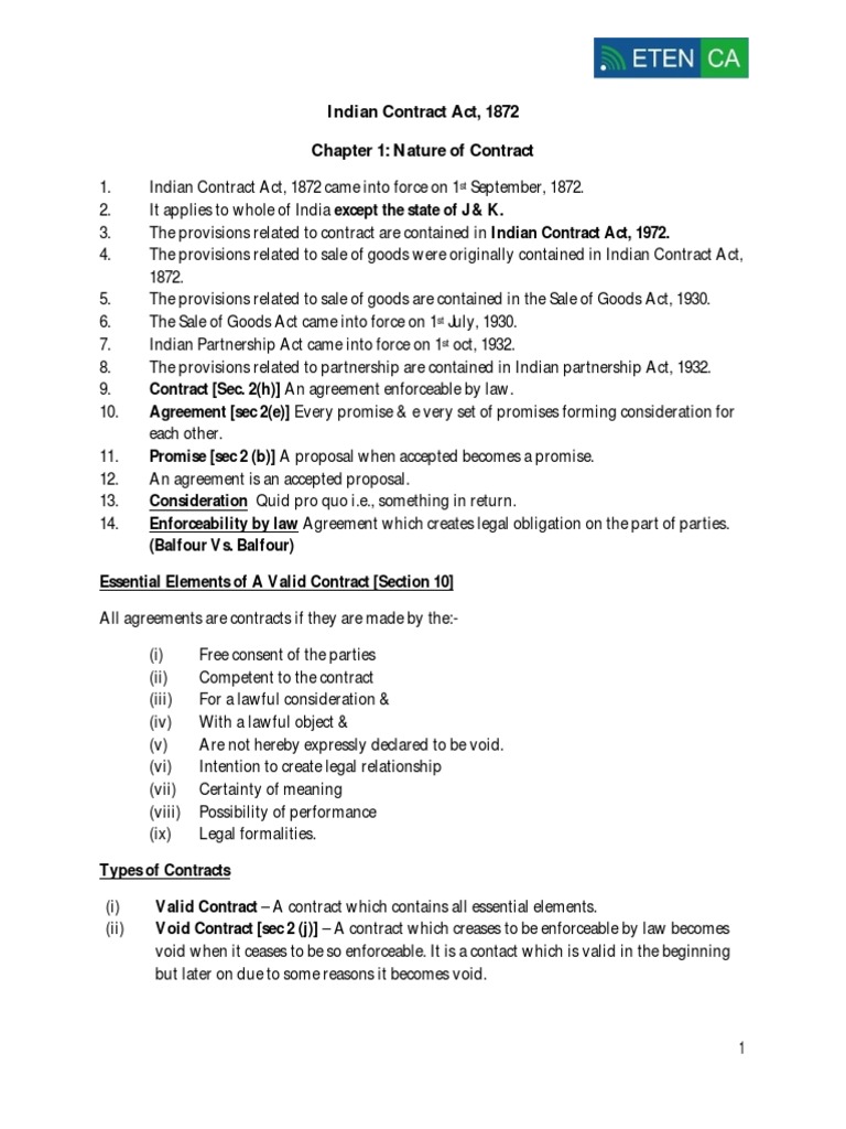 Short Notes Ipcc Law Download Free Pdf Offer And Acceptance Damages
