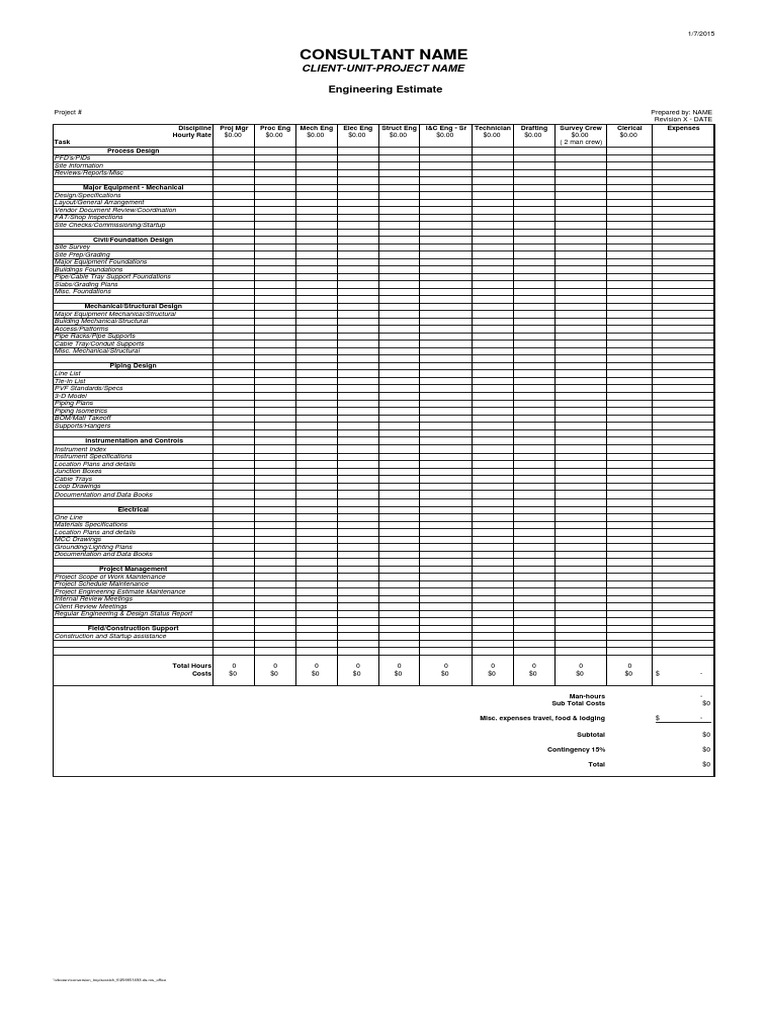 Engineering Fee Estimate Template | PDF | Technology & Engineering