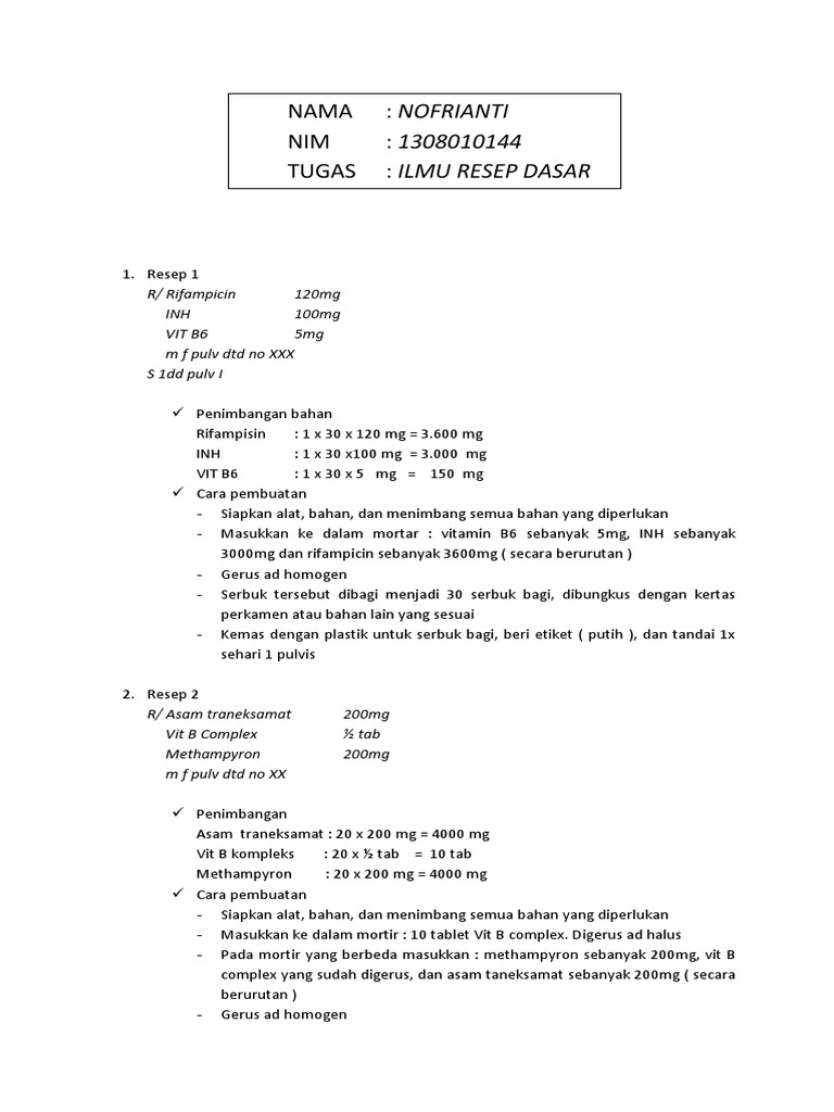 Contoh Perhitungan Resep