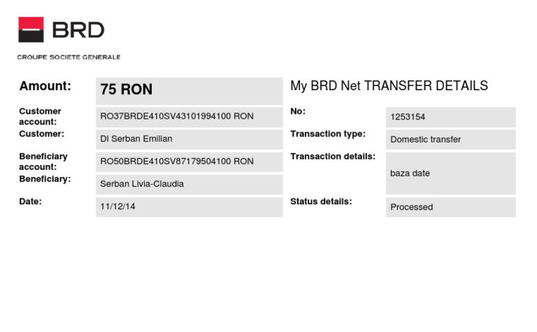 Amount:: My BRD Net Transfer Details | PDF