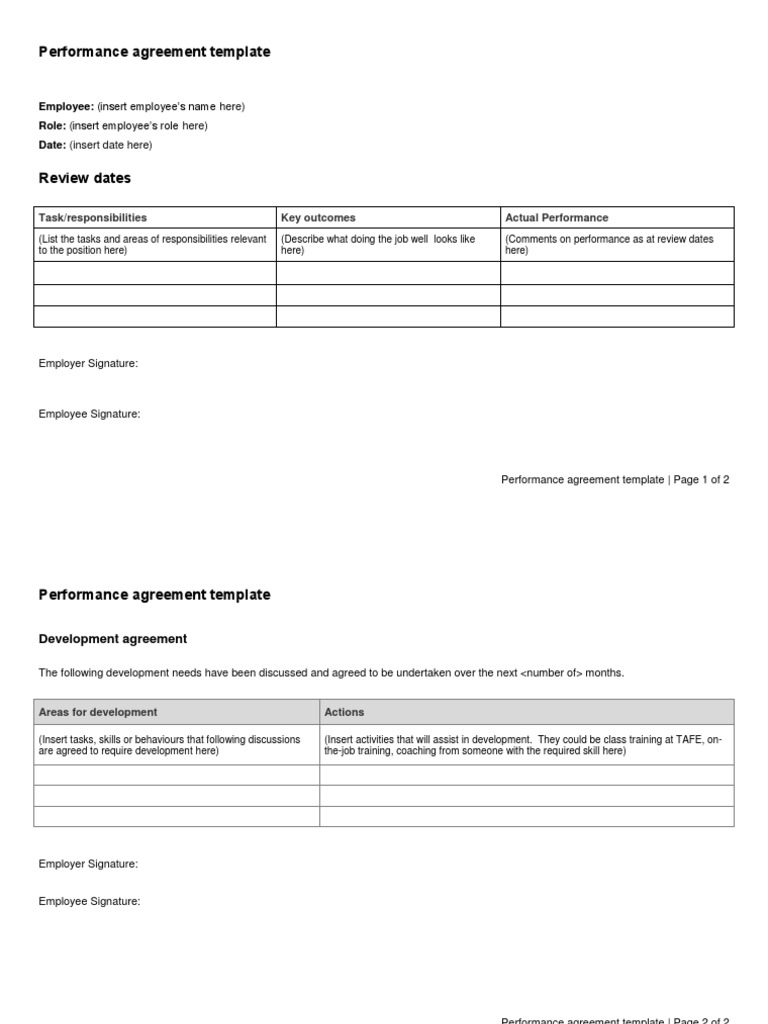 Performance Agreement Template: Insert Employee's Name Here) Insert ...