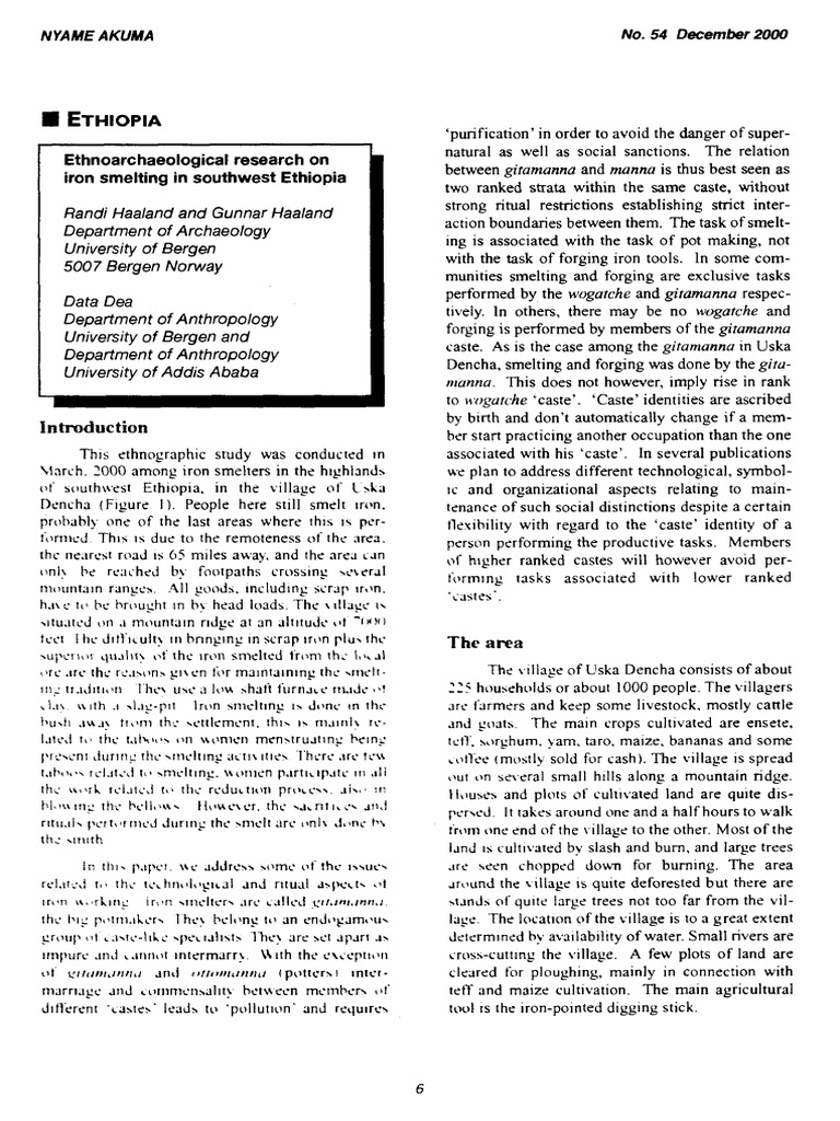 Ethnoarchaeology of Iron Smelting in Ethiopia | PDF | Iron Ore | Metals