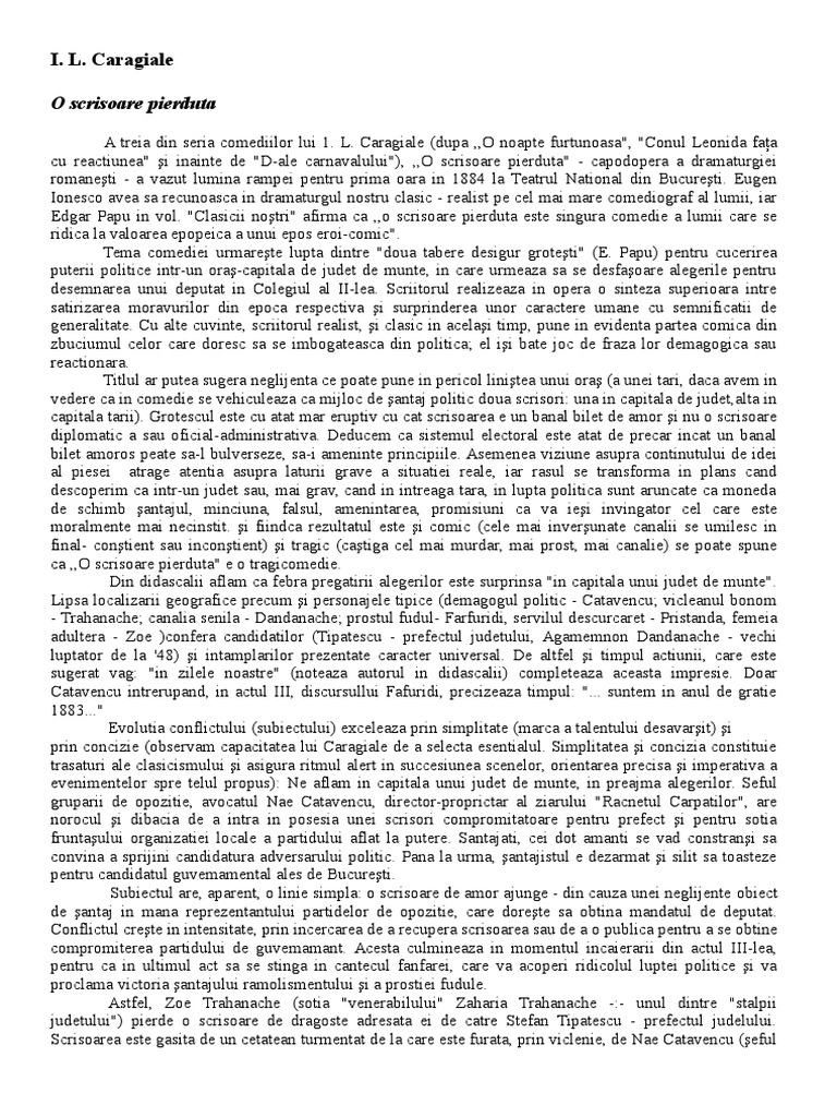 Caragiale O Scrisoare Pierduta