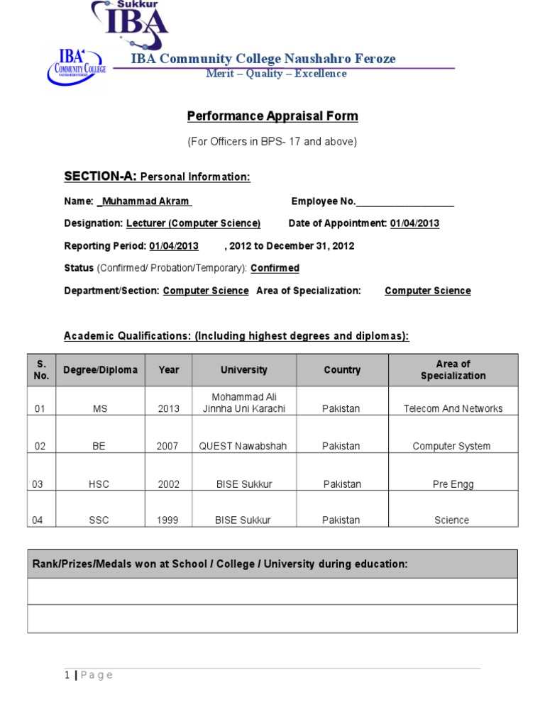 Annual performance assessment report form for group 'c staff image