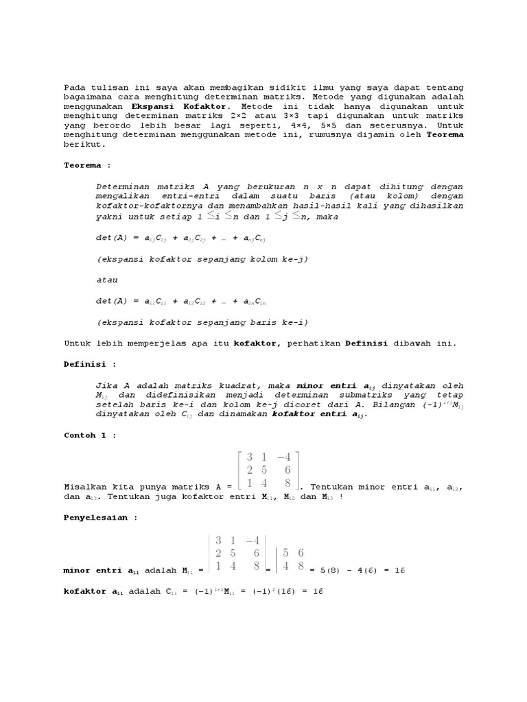 Metode Ekspansi Kofaktor Matriks 3x3 | PDF | Metode & Bahan Ajar ...