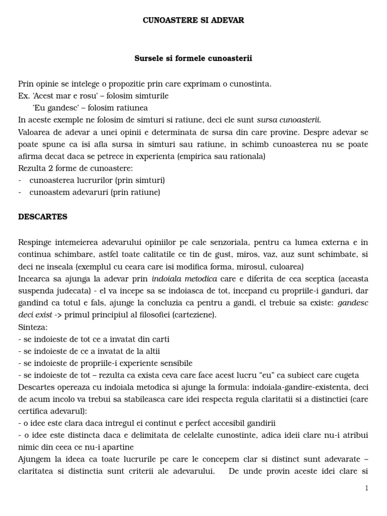 Cunoastere Si Adevar | PDF