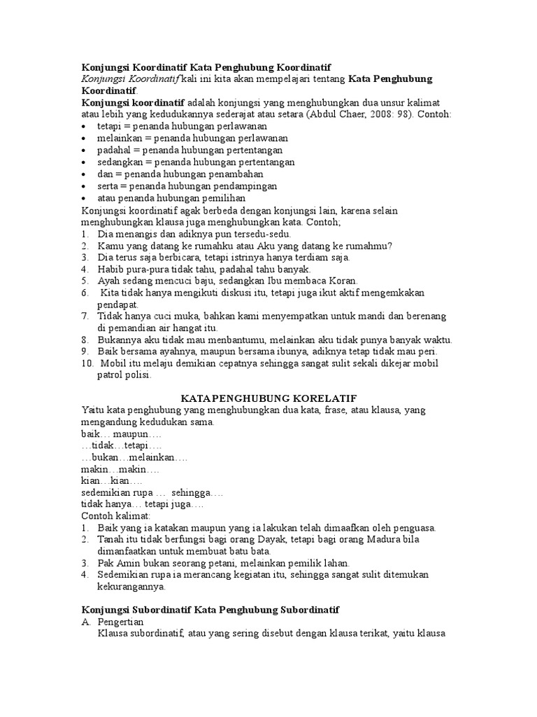 Konjungsi Koordinatif Kata Penghubung Koordinatif