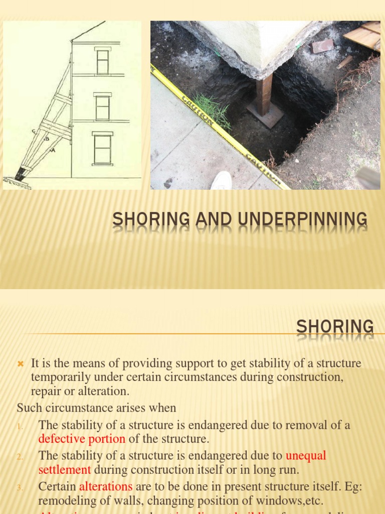 Shoring and Underpinning in Construction | PDF | Foundation ...