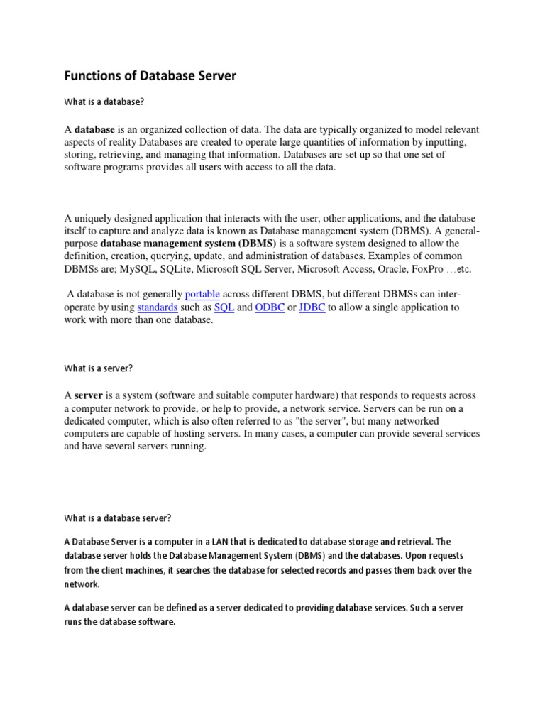 Functions of Database Server | PDF | Databases | Information Security