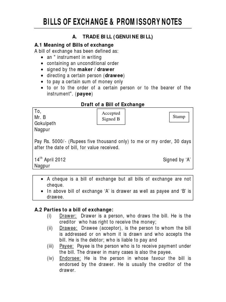 Bills Of Exchange I Nadt Pdf Negotiable Instrument