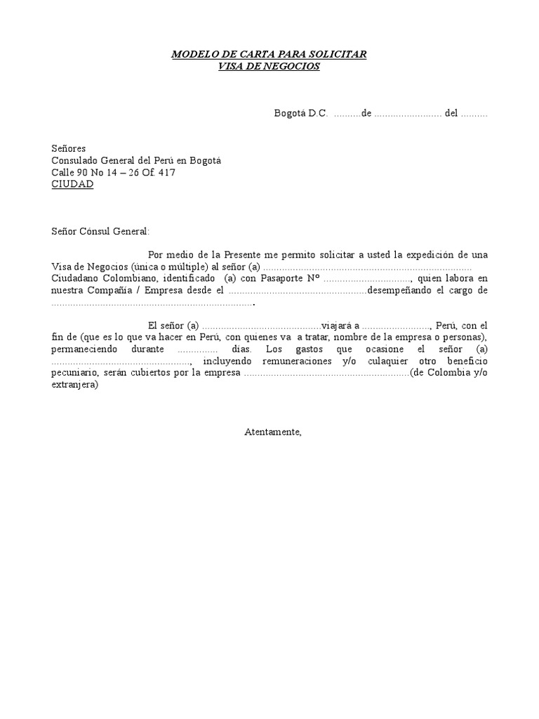 Modelo Carta Visa Negocios Peru 11 09 Pdf