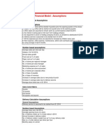 Assumption Sheet Financial Model