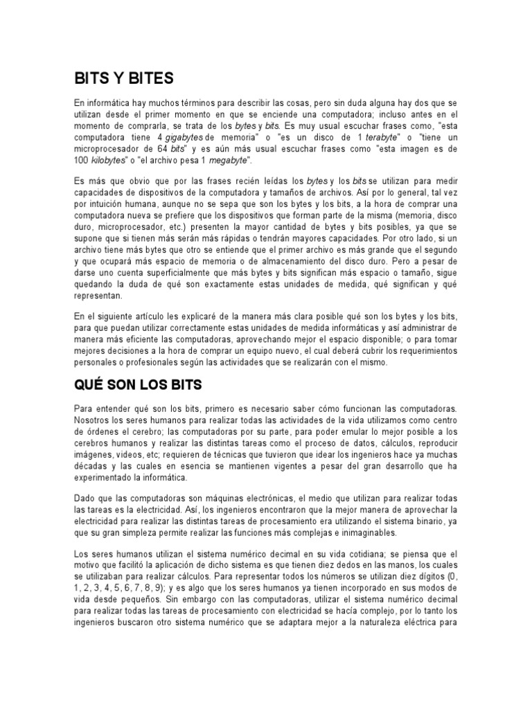 Qué son los bits y bytes | PDF | Poco | Computación de 64 bits