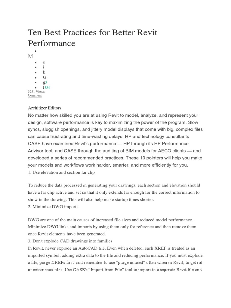 Ten Best Practices For Better Revit Performance PDF Autodesk Revit