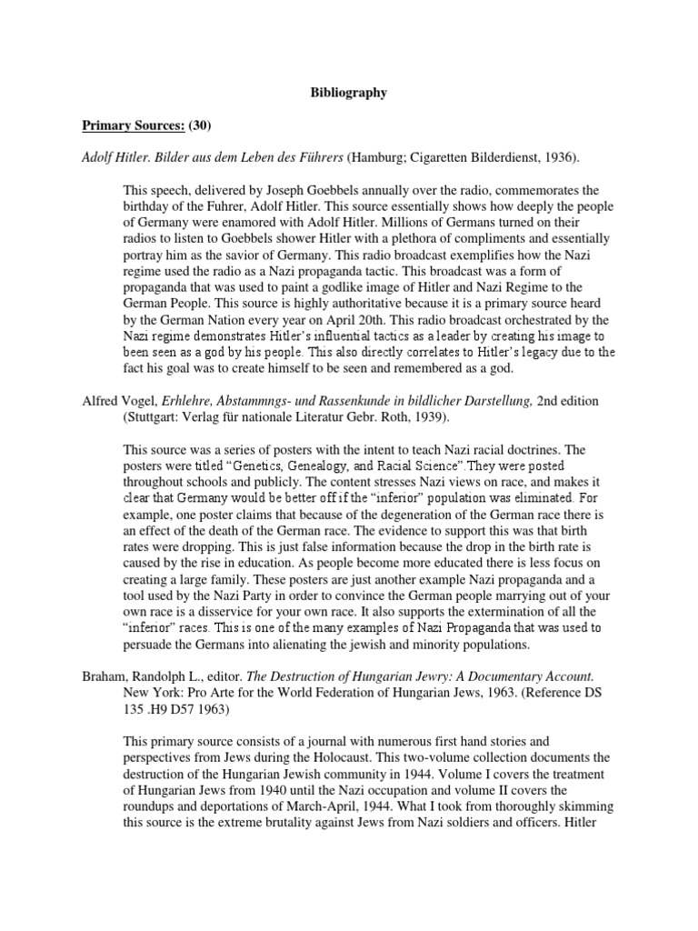 Final Annotated Bibliography PDF Nazi Germany Adolf Hitler