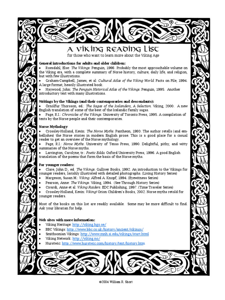 A Viking Reading List: ©2004 William R. Short | PDF | Classics