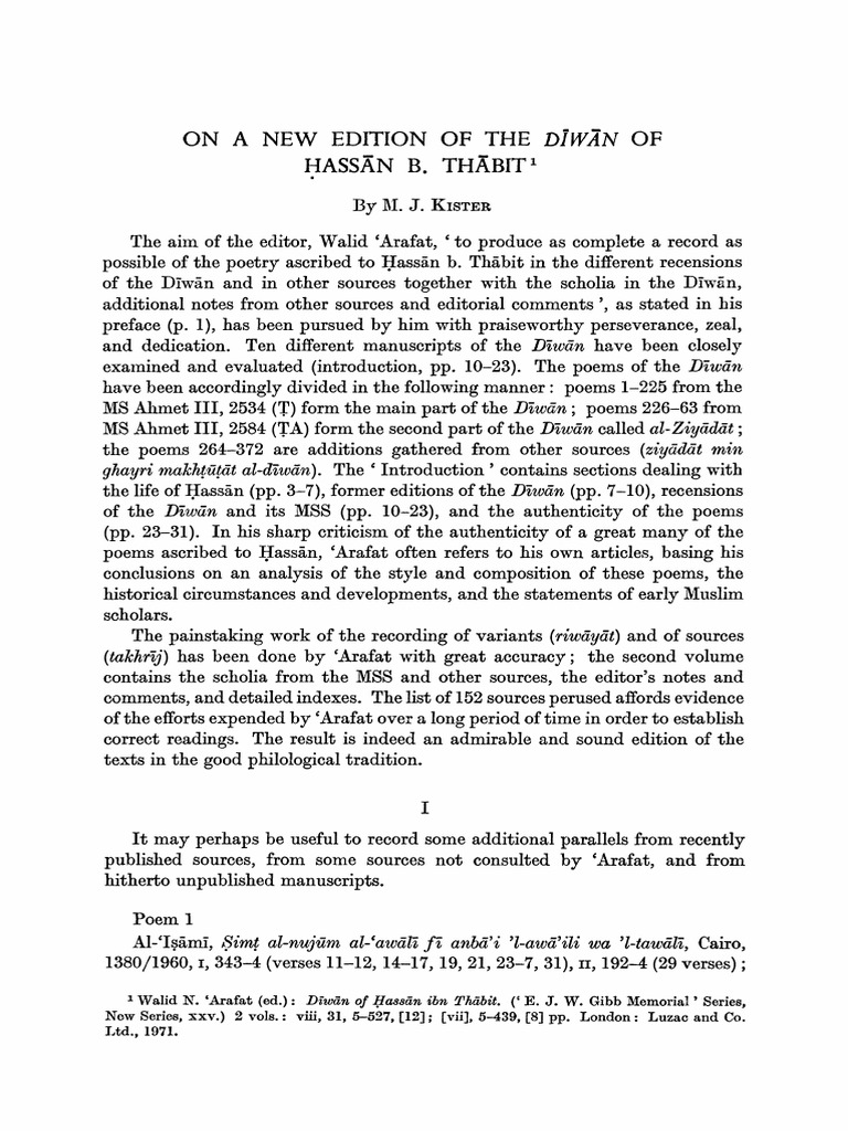 On a NEW EDITION of the Diwan of Hassan Ibn Thabit Ali Muhammad