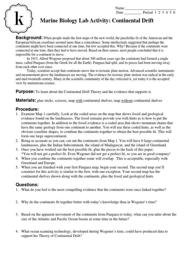 PDF - Continental Drift Activity | PDF | Continent | Plate Tectonics