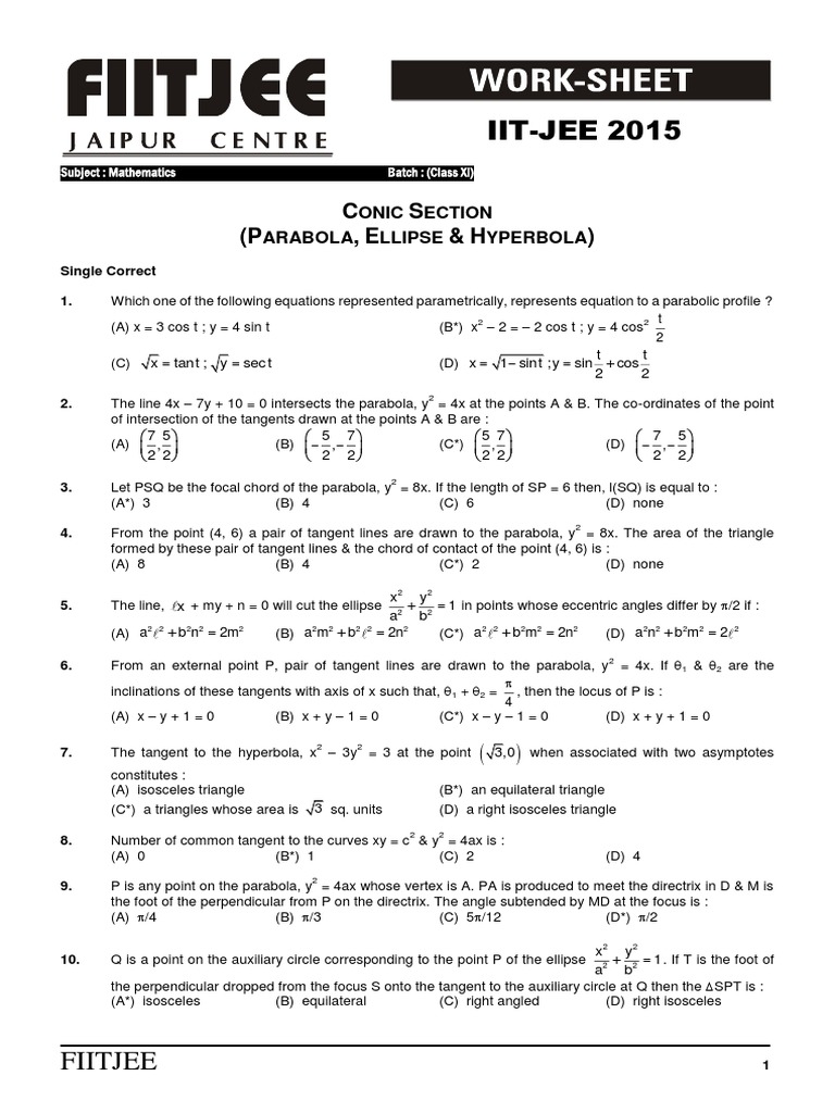 Quiz Conic Section | PDF | Perpendicular | Ellipse