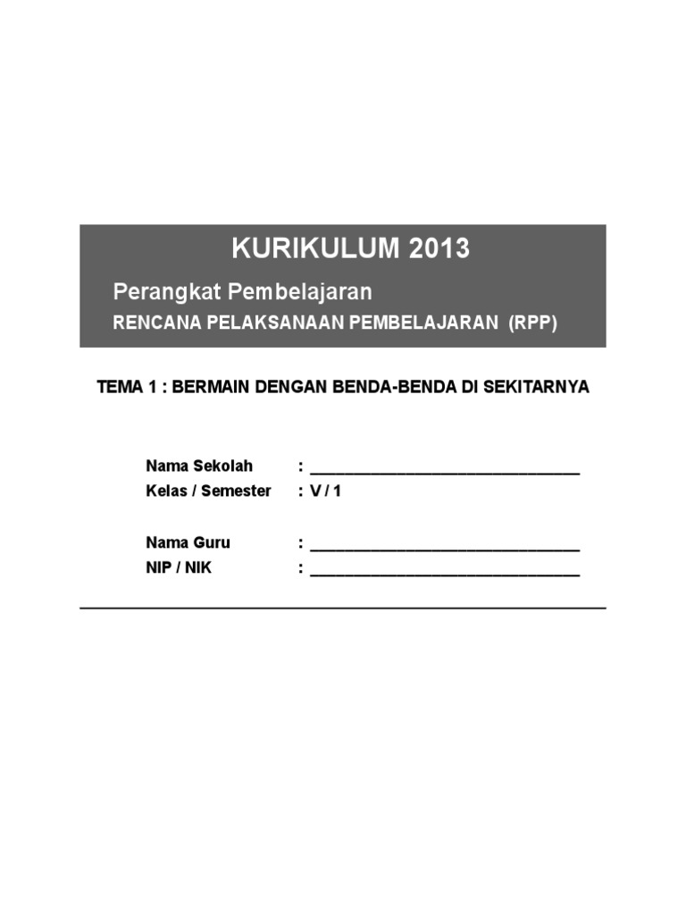 1 RPP SD KELAS 5 SEMESTER 1 Benda Benda Di Lingkungan Sekitar
