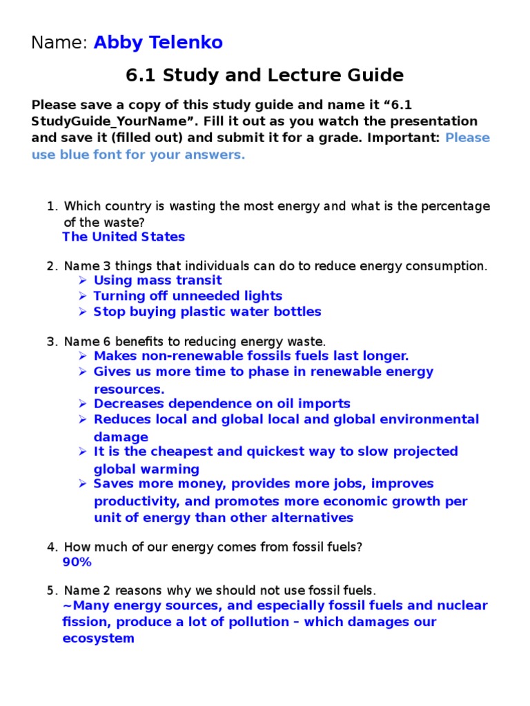 6 1 lecture and study guide Fuels Fossil Fuels