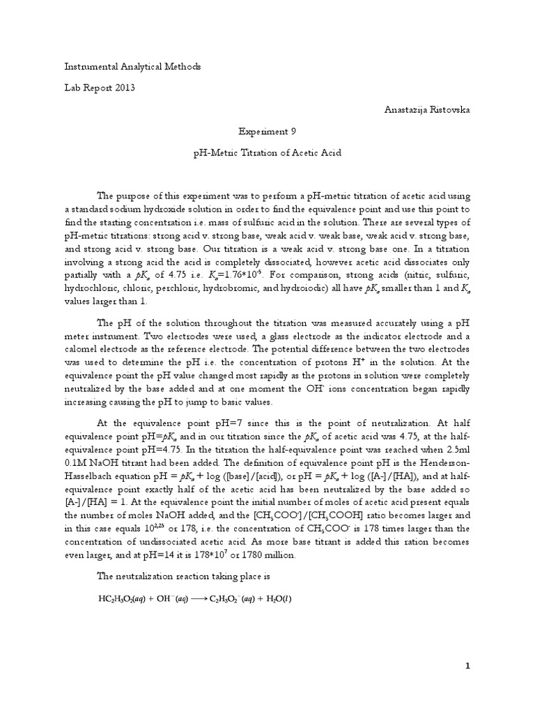 pH-Metric Titration of Acetic Acid | PDF | Acid | Acid Dissociation ...