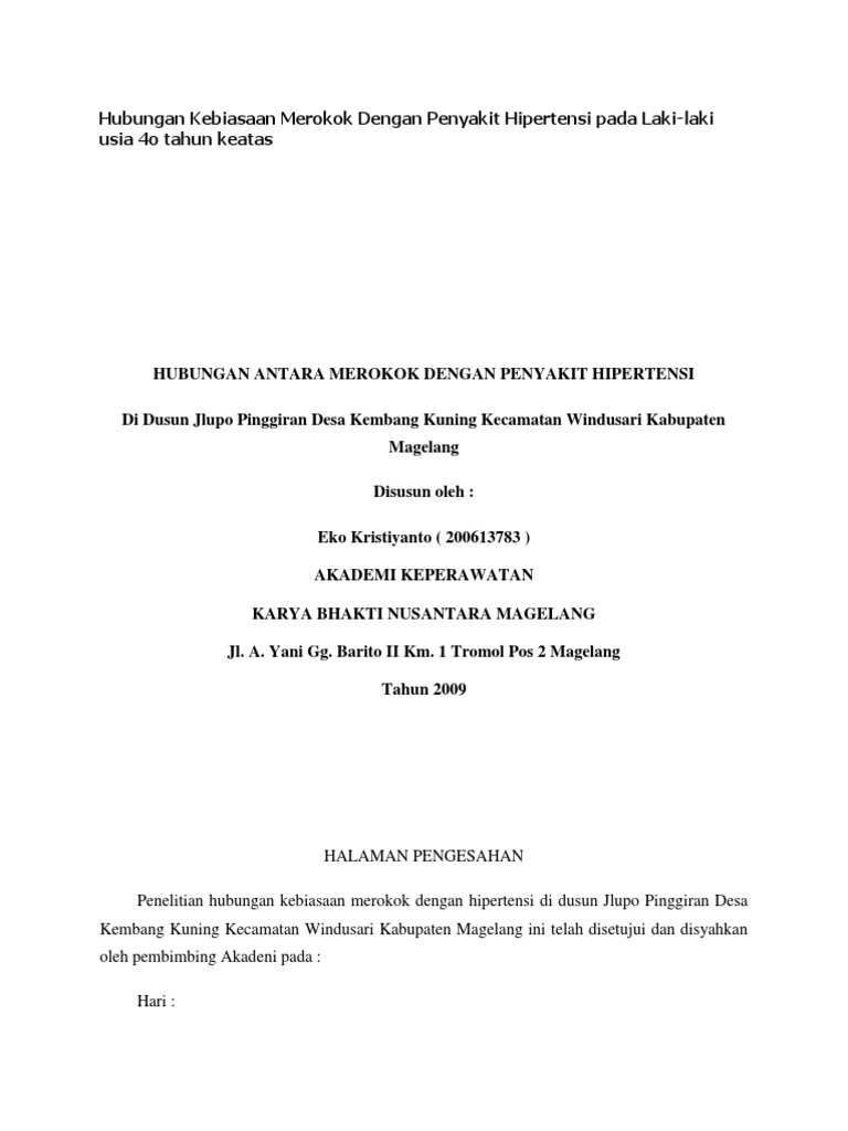 Hubungan Kebiasaan Merokok Dengan Penyakit Hipertensi Pada 