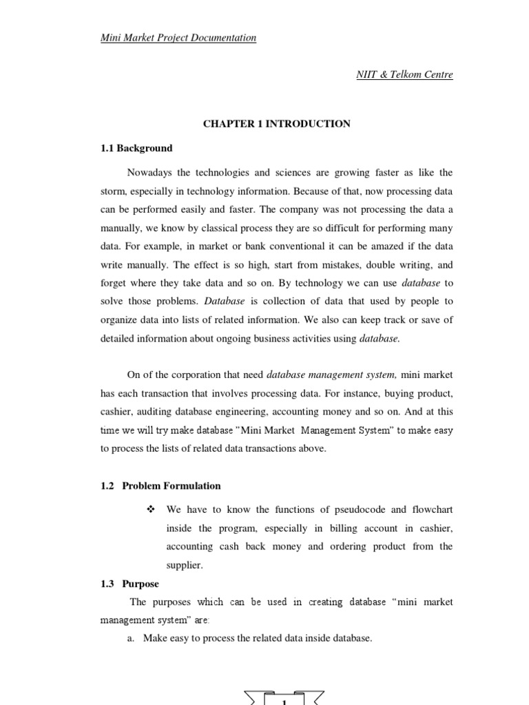 Mini Market Project Documentation PDF Database Transaction Databases