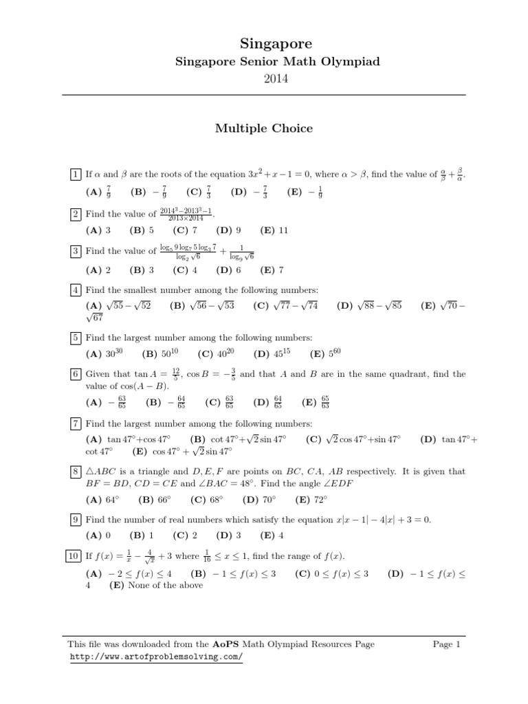 Singapore Senior Math Olympiad 2014 | PDF | Sine | Trigonometric Functions