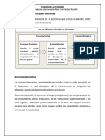 Divisiones principales de la economía: descriptiva, teórica y política