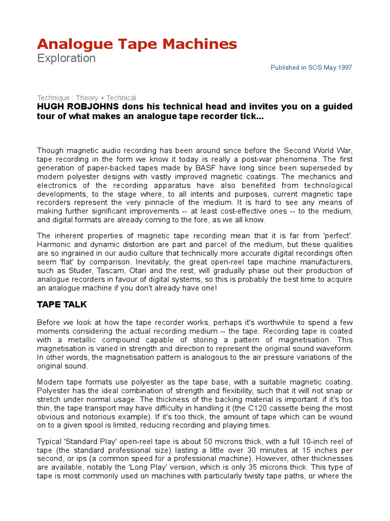 Analogue Tape Machines PDF Compact Cassette Tape Recorder