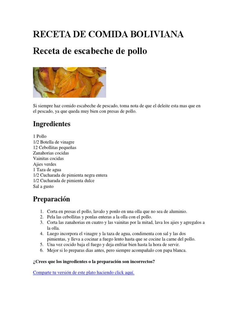 Receta de Comida Boliviana | PDF | Cocina latinoamericana | Cocina europea